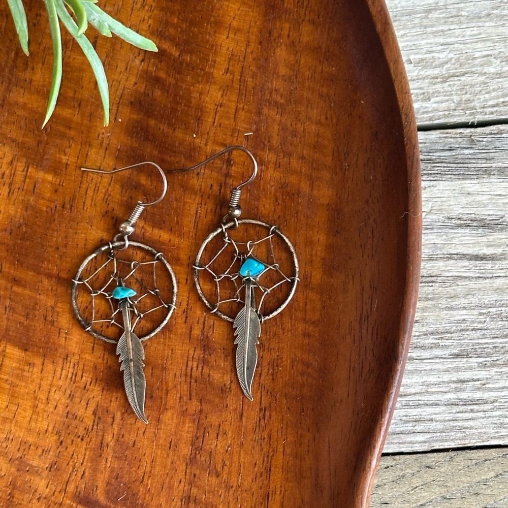 Dreamcatcher Earrings with Turquoise Accents